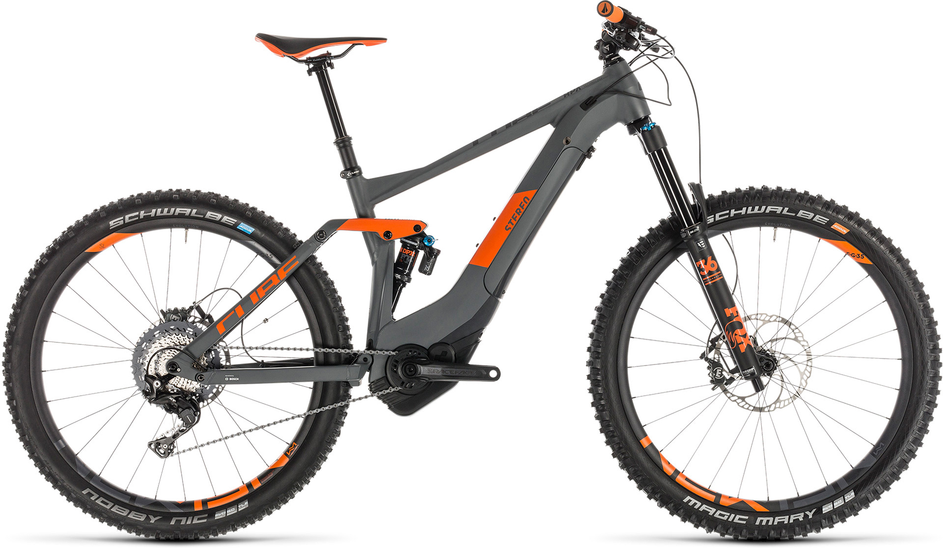 VTT électrique Cube 2019 Stereo Hybrid 140 TM 500 27.5 grey´n´orange